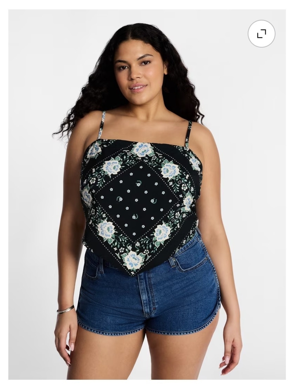 Kacey Lee Floral Bandana Handkerchief Cami Top - Black